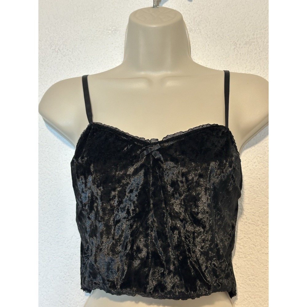 Black Velvet Lace Trim Tank Top Cami XL‎ Whimsigoth Grunge Fashion Nova